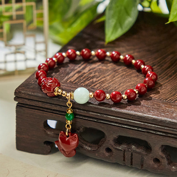 Buddha Stones Cynobrowy Lotos Uroczy Lis Charm Błogosławieństwo Bransoletka