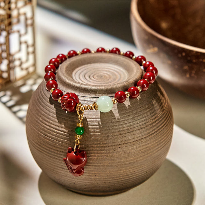 Buddha Stones Cynobrowy Lotos Uroczy Lis Charm Błogosławieństwo Bransoletka