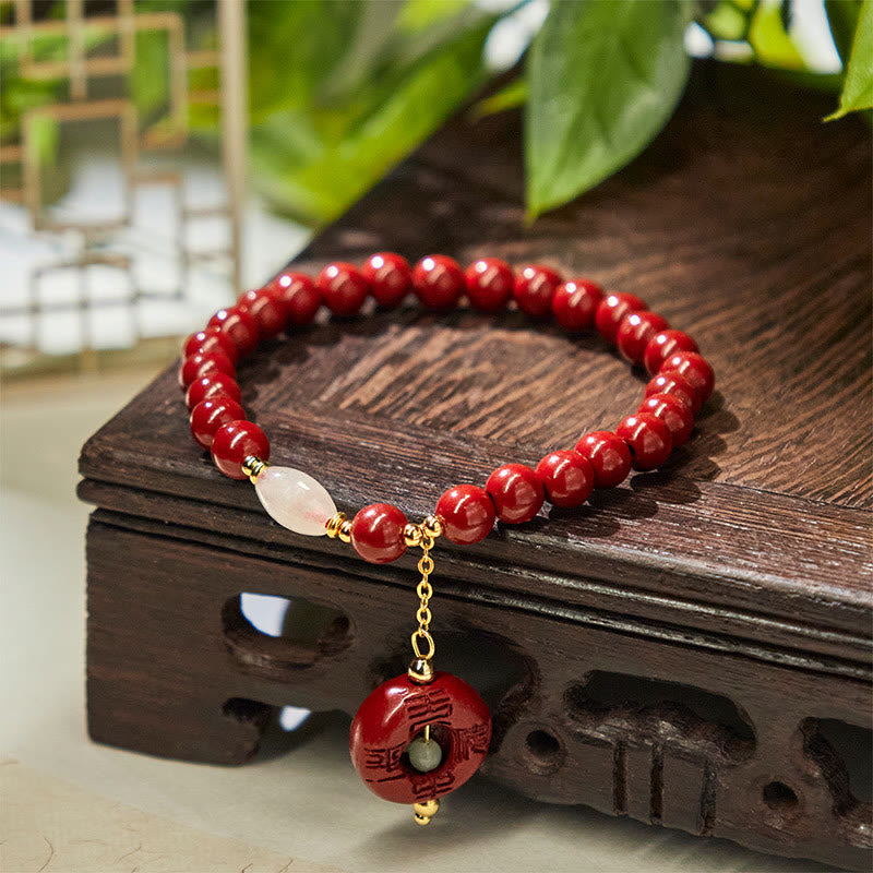 Bransoletka z naturalnym zapięciem w kształcie klamry z Buddha Stones, z cynobrem i błogosławieństwem