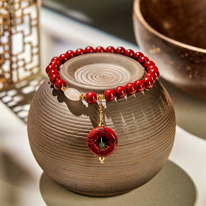 Bransoletka z naturalnym zapięciem w kształcie klamry z Buddha Stones, z cynobrem i błogosławieństwem