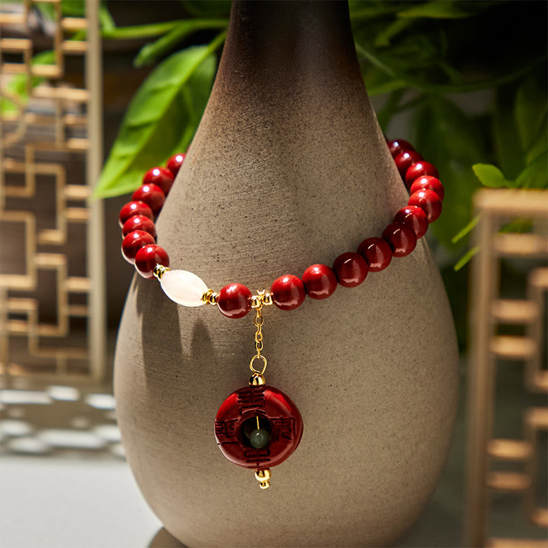 Bransoletka z naturalnym zapięciem w kształcie klamry z Buddha Stones, z cynobrem i błogosławieństwem