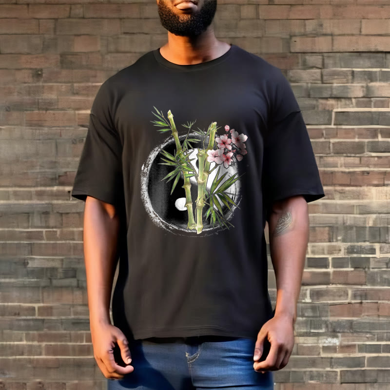 Koszulka z motywem kwiatów brzoskwini i bambusa z kamieniami Buddha Stones Yin Yang - image 3