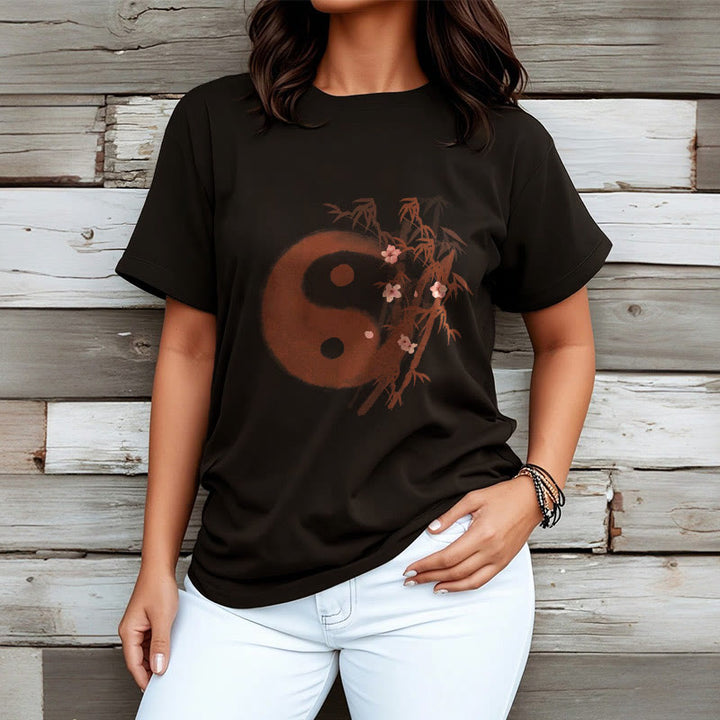 Buddha Stones Yin Yang Bamboo Cherry Blossom Pattern Tee T-shirt - image 8
