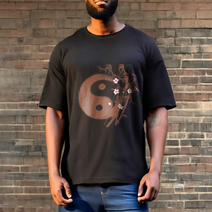 Buddha Stones Yin Yang Bamboo Cherry Blossom Pattern Tee T-shirt - image 7