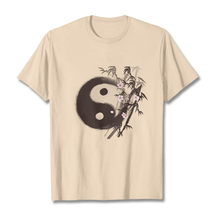 Buddha Stones Yin Yang Bamboo Cherry Blossom Pattern Tee T-shirt - Bisque - 2XL - image 9