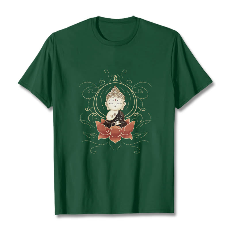 Koszulka z nadrukiem "Buddha Stones" z motywem spokojnego siedzącego Buddy i lotosu - ForestGreen - 2XL - image 1