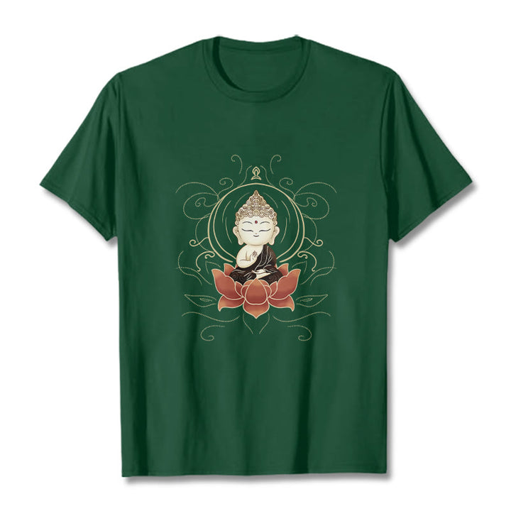 Koszulka z nadrukiem "Buddha Stones" z motywem spokojnego siedzącego Buddy i lotosu - ForestGreen - 2XL - image 1