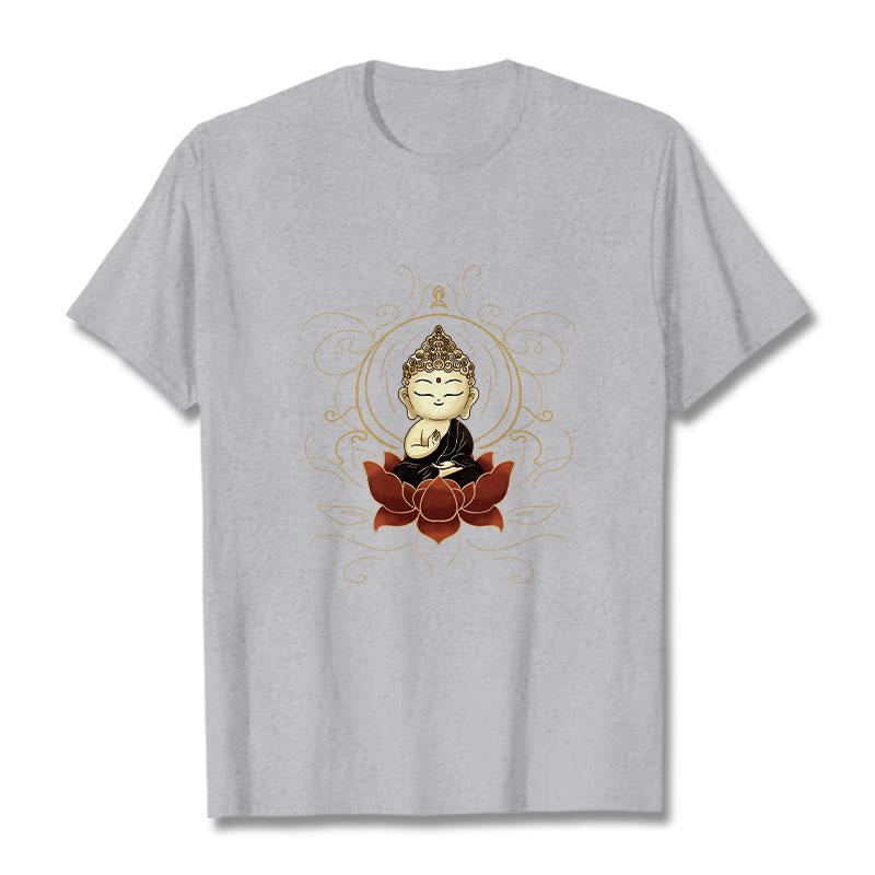 Koszulka z nadrukiem "Buddha Stones" z motywem spokojnego siedzącego Buddy i lotosu - Jasnoszary - 2XL - image 20
