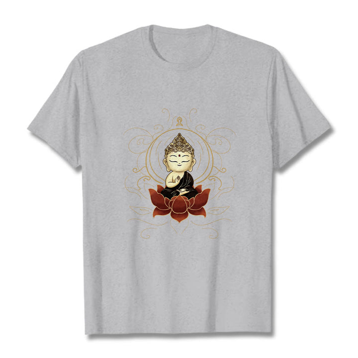 Koszulka z nadrukiem "Buddha Stones" z motywem spokojnego siedzącego Buddy i lotosu - Jasnoszary - 2XL - image 20