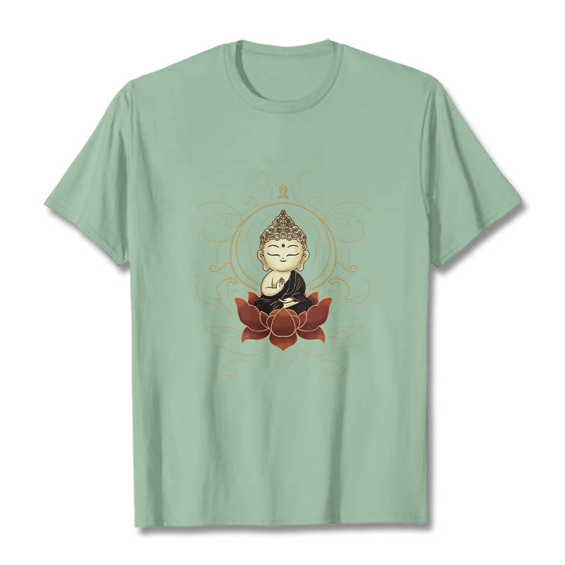 Koszulka z nadrukiem "Buddha Stones" z motywem spokojnego siedzącego Buddy i lotosu - PaleGreen - 2XL - image 15