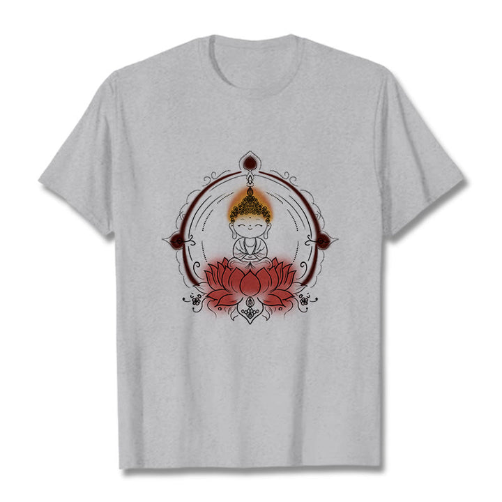 Koszulka z Buddha Stones radosnego Buddy i lotosu z motywem mandali - Jasnoszary - 2XL - image 20