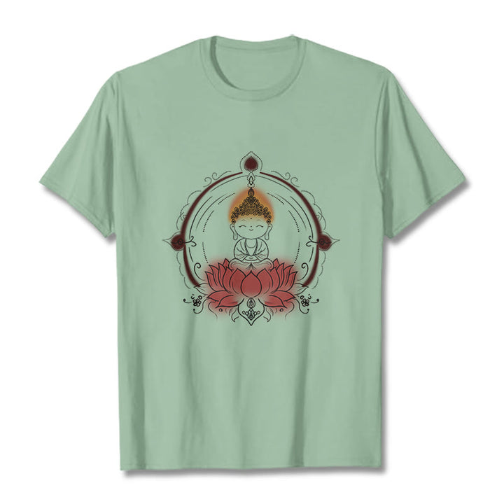 Koszulka z Buddha Stones radosnego Buddy i lotosu z motywem mandali - PaleGreen - 2XL - image 15