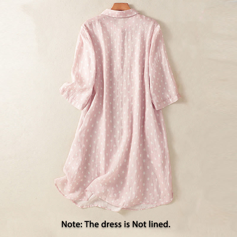 Sukienka midi z poliestru z kieszeniami i kołnierzykiem w groszki z motywem Buddha Stones - image 9