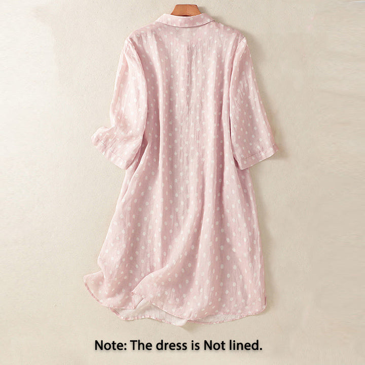 Sukienka midi z poliestru z kieszeniami i kołnierzykiem w groszki z motywem Buddha Stones - image 9