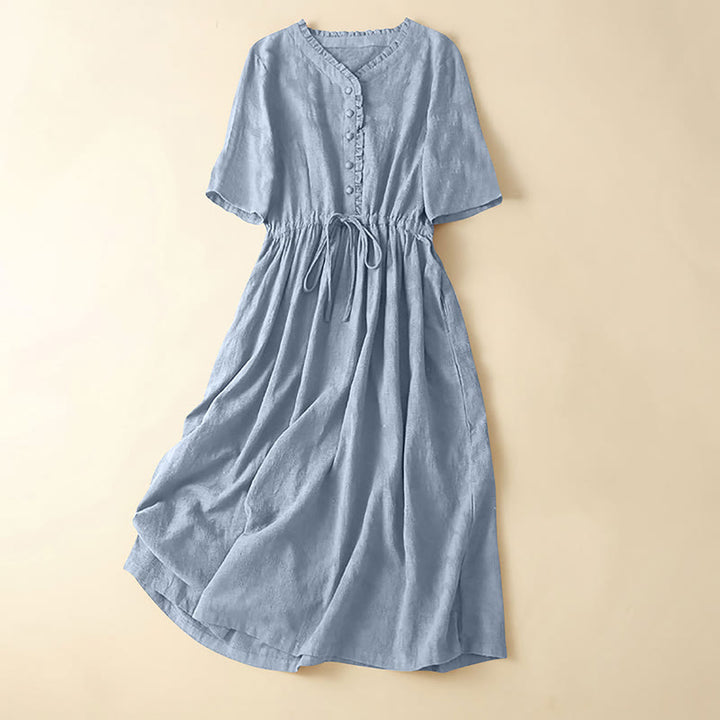 Letnia sukienka midi z bawełny lnianej z kieszeniami i ściągaczem w kształcie Buddha Stones - LightSteelBlue - US14, UK/AU18, EU46 (2XL) - image 18