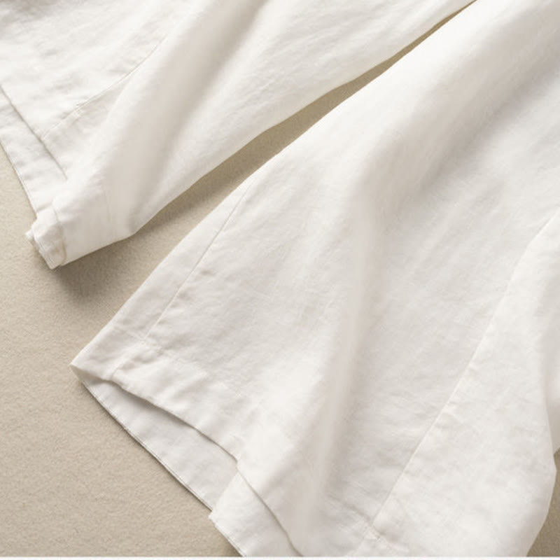 Buddha Stones Jednokolorowe Spodnie Capri o długości 7-8, skrócone, bawełniane, lniane, damskie, szerokie, z kieszeniami - image 9