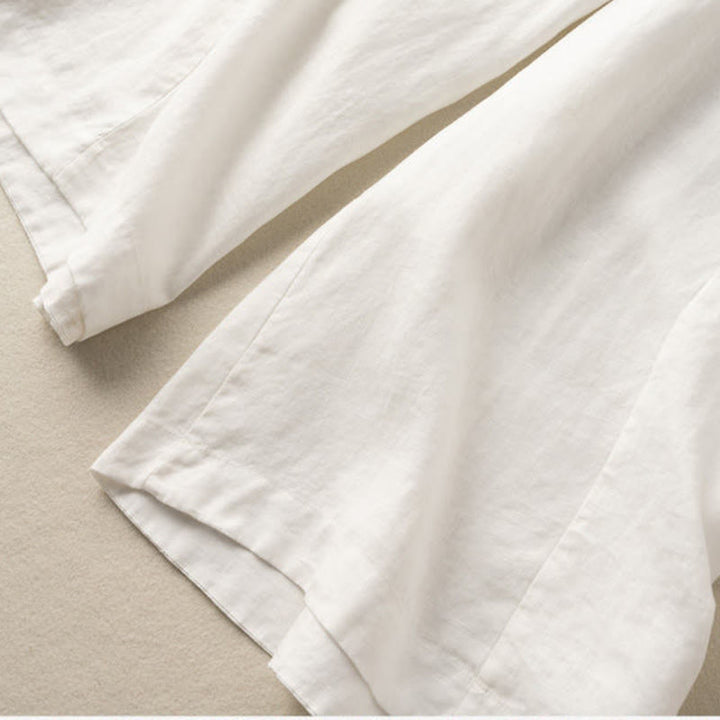 Buddha Stones Jednokolorowe Spodnie Capri o długości 7-8, skrócone, bawełniane, lniane, damskie, szerokie, z kieszeniami - image 9