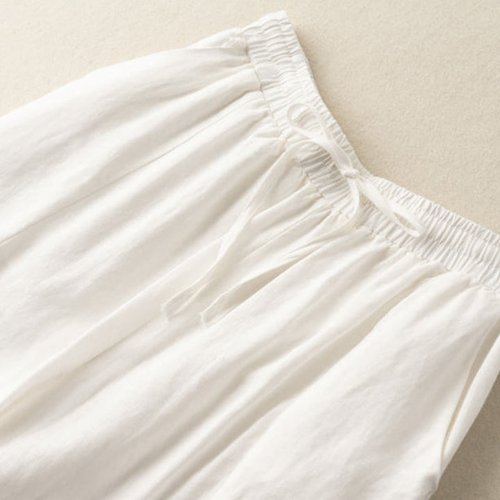 Buddha Stones Jednokolorowe Spodnie Capri o długości 7-8, skrócone, bawełniane, lniane, damskie, szerokie, z kieszeniami - image 8