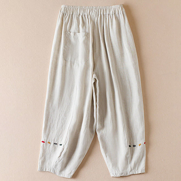 Spodnie damskie haremowe z bawełny i lnu z kieszeniami, z kolorowymi Buddha Stones , długość 7-8 - image 1