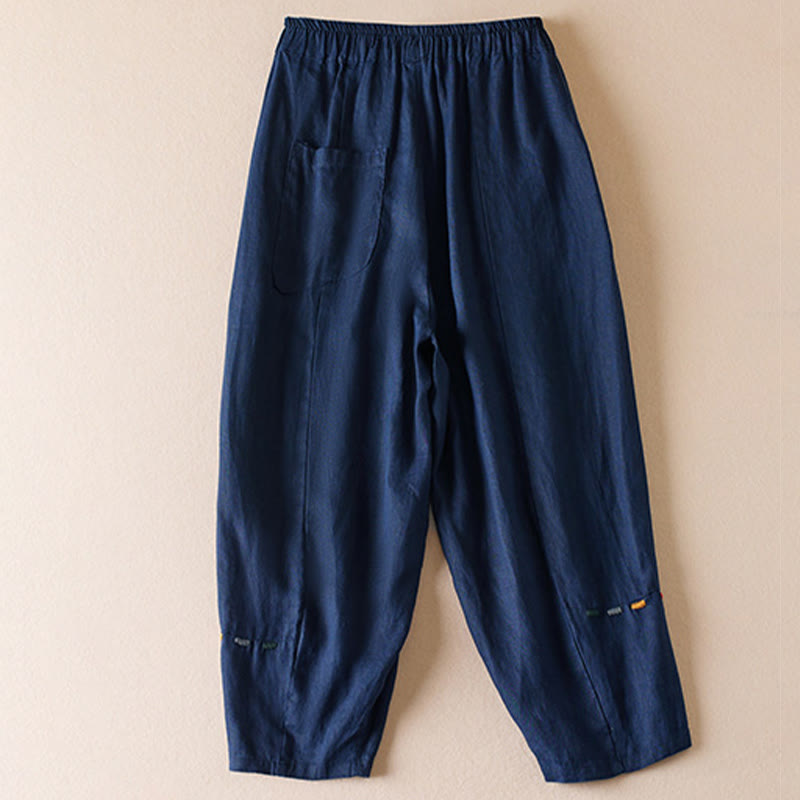 Spodnie damskie haremowe z bawełny i lnu z kieszeniami, z kolorowymi Buddha Stones , długość 7-8 - image 10