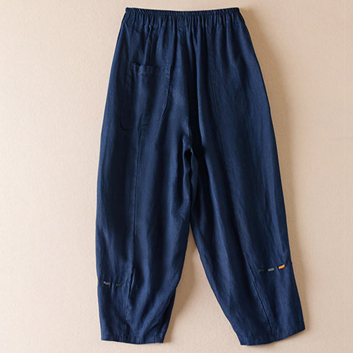 Spodnie damskie haremowe z bawełny i lnu z kieszeniami, z kolorowymi Buddha Stones , długość 7-8 - image 10