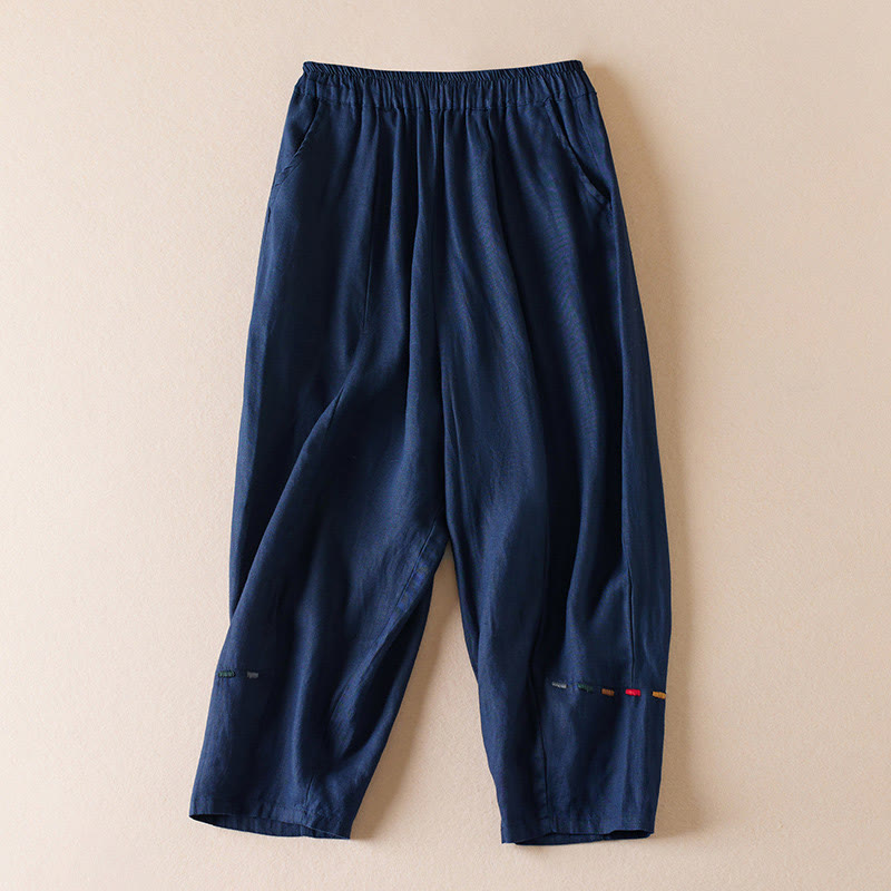 Spodnie damskie haremowe z bawełny i lnu z kieszeniami, z kolorowymi Buddha Stones , długość 7-8 - Marynarka wojenna - US12, UK/AU16, EU44 (3XL) - image 9