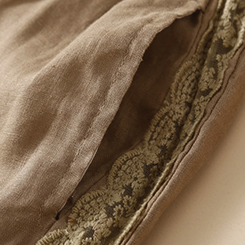 Damskie spodnie haremowe z bawełny i lnu z motywem Buddha Stones, gładkie, koronkowe, z kieszeniami - image 4