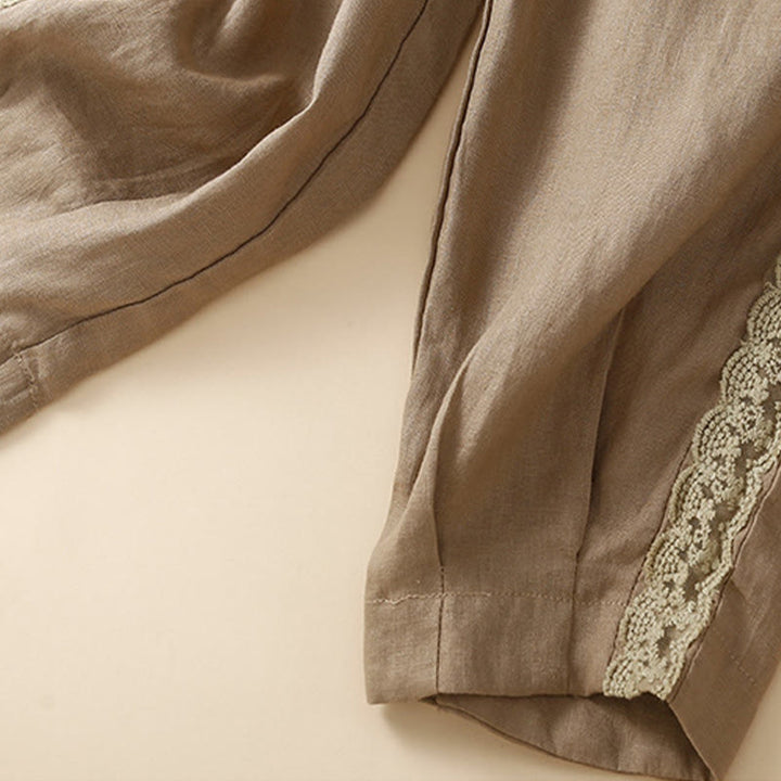 Damskie spodnie haremowe z bawełny i lnu z motywem Buddha Stones, gładkie, koronkowe, z kieszeniami - image 2