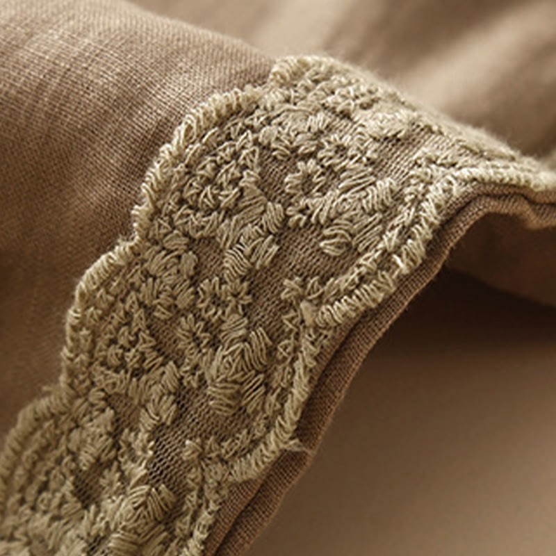 Damskie spodnie haremowe z bawełny i lnu z motywem Buddha Stones, gładkie, koronkowe, z kieszeniami - image 1