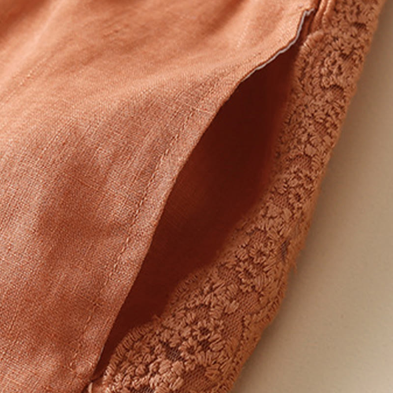 Damskie spodnie haremowe z bawełny i lnu z motywem Buddha Stones, gładkie, koronkowe, z kieszeniami - image 6