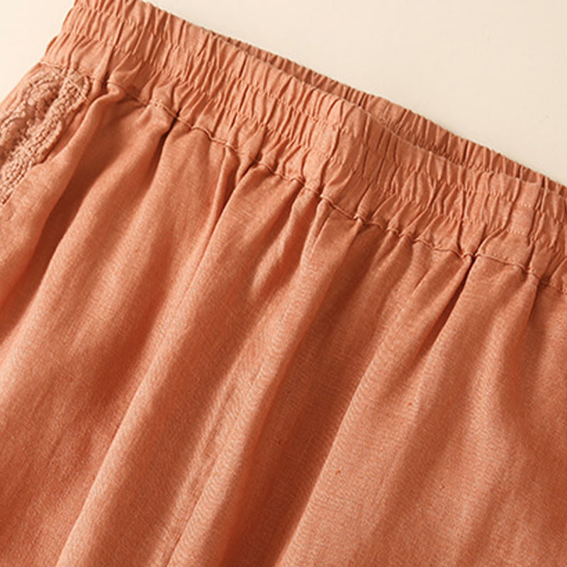 Damskie spodnie haremowe z bawełny i lnu z motywem Buddha Stones, gładkie, koronkowe, z kieszeniami - image 8