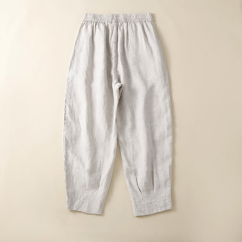 Damskie spodnie haremowe z bawełny i lnu z motywem Buddha Stones, gładkie, koronkowe, z kieszeniami - image 14