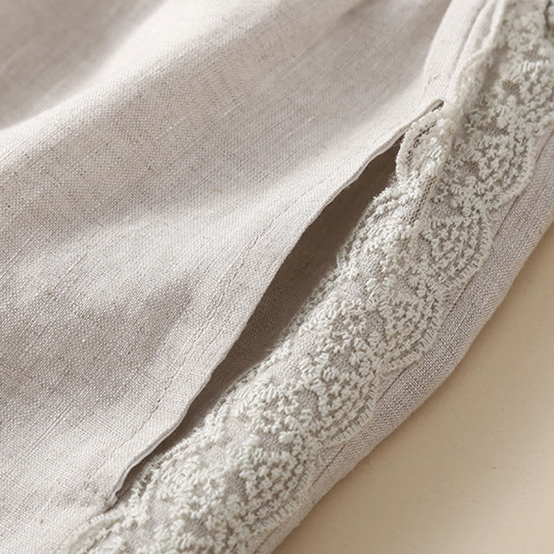 Damskie spodnie haremowe z bawełny i lnu z motywem Buddha Stones, gładkie, koronkowe, z kieszeniami - image 19