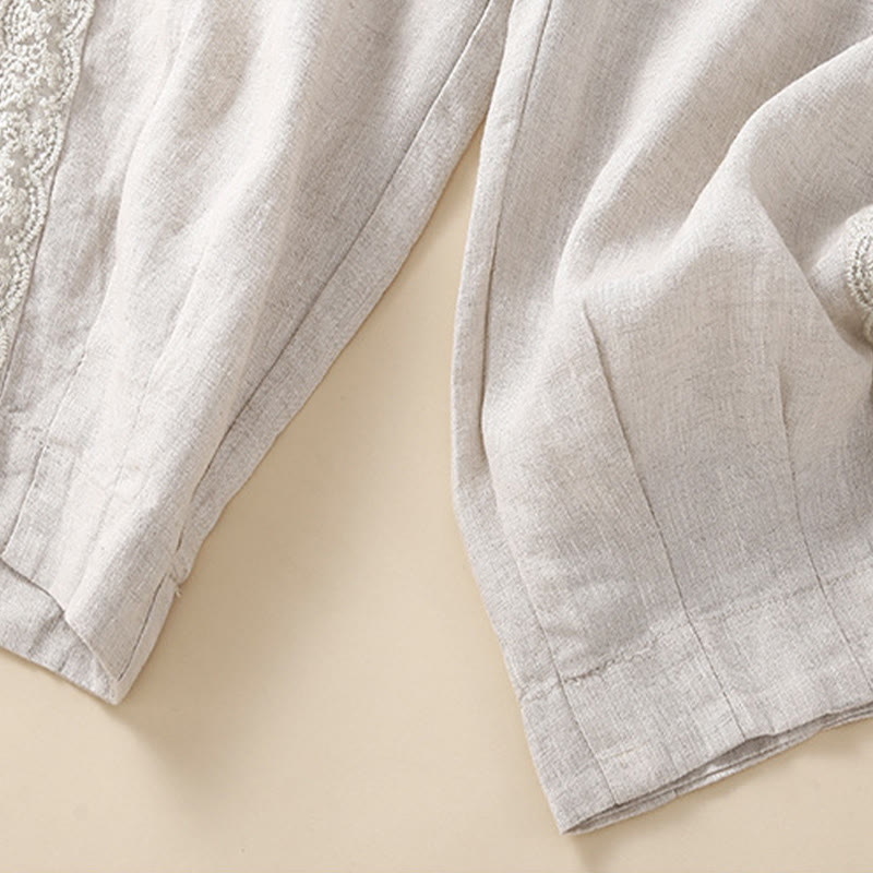 Damskie spodnie haremowe z bawełny i lnu z motywem Buddha Stones, gładkie, koronkowe, z kieszeniami - image 13