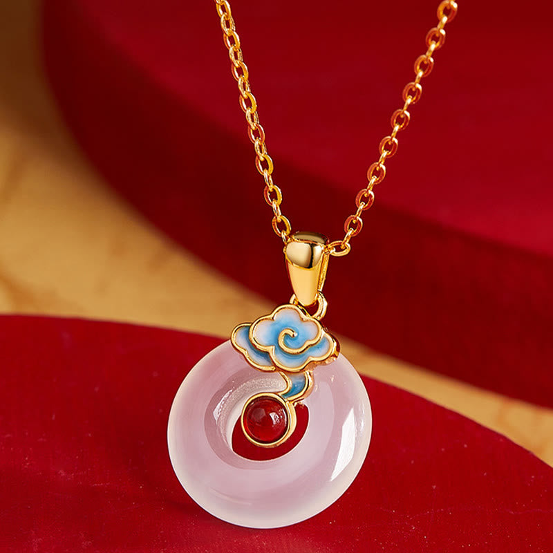 Naszyjnik z Buddha Stones ze srebra próby 925 z klamrą pokoju i chalcedonem w kształcie chmury i wisiorem harmonii - image 2