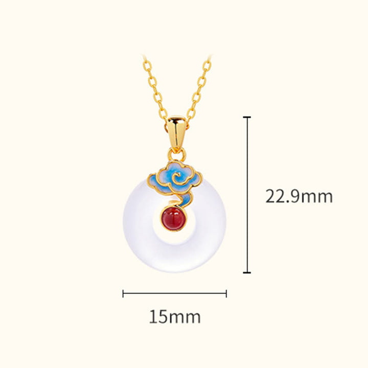 Naszyjnik z Buddha Stones ze srebra próby 925 z klamrą pokoju i chalcedonem w kształcie chmury i wisiorem harmonii - image 3