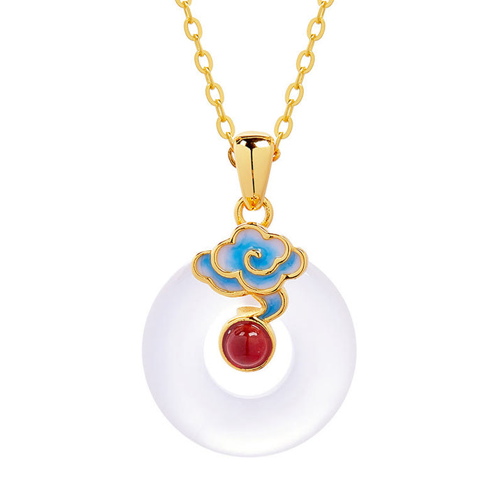 Naszyjnik z Buddha Stones ze srebra próby 925 z klamrą pokoju i chalcedonem w kształcie chmury i wisiorem harmonii - image 4