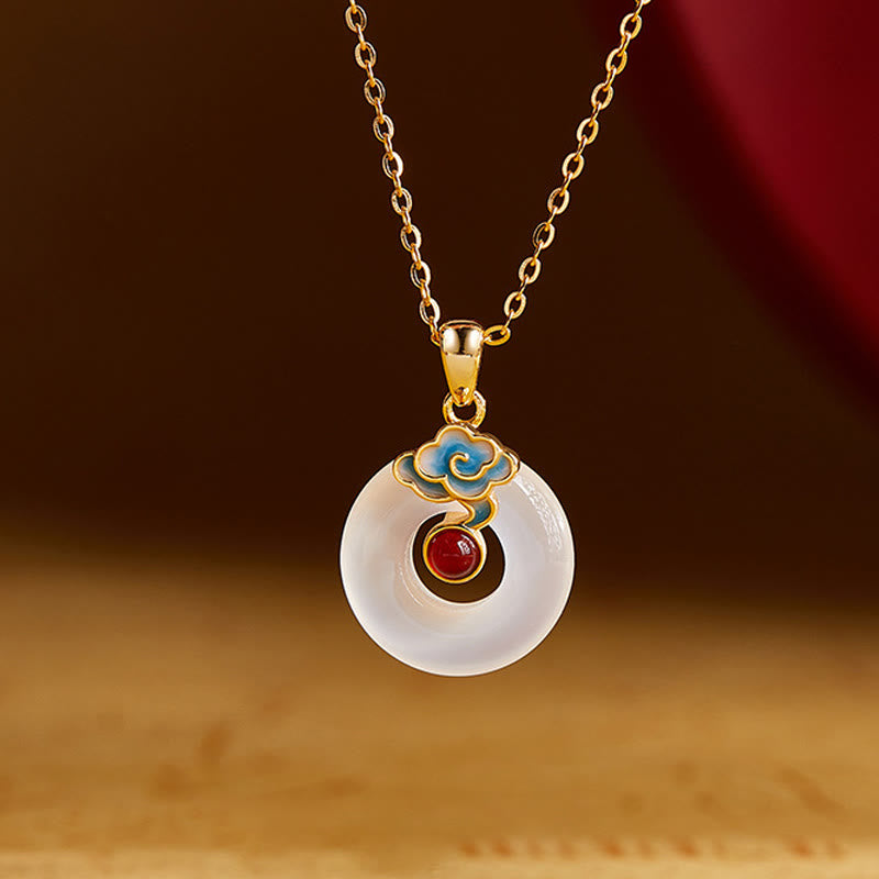 Naszyjnik z Buddha Stones ze srebra próby 925 z klamrą pokoju i chalcedonem w kształcie chmury i wisiorem harmonii - Chalcedon - image 0