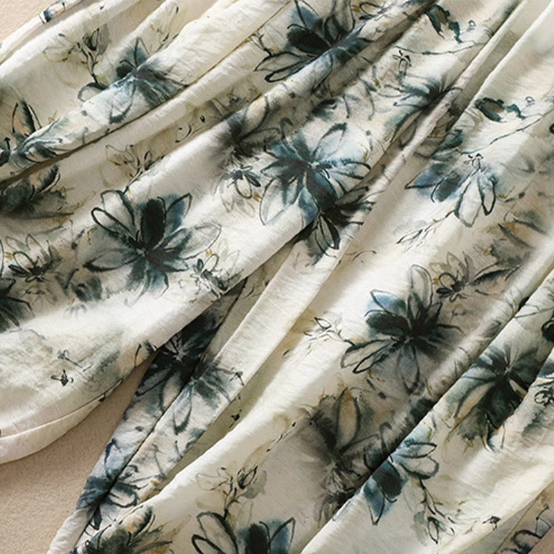 Damskie spodnie z poliestru o długości 7-8 z kieszeniami, z nadrukiem kwiatowym i Buddha Stones - image 5