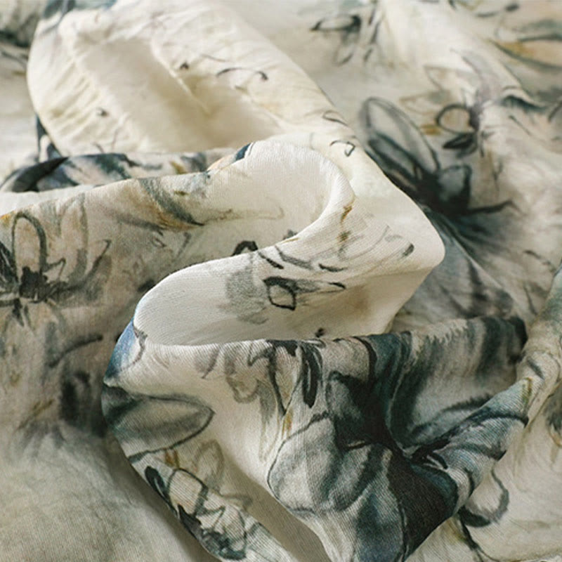 Damskie spodnie z poliestru o długości 7-8 z kieszeniami, z nadrukiem kwiatowym i Buddha Stones - image 4