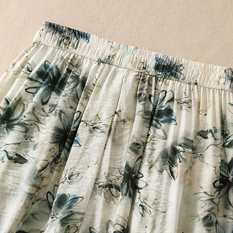 Damskie spodnie z poliestru o długości 7-8 z kieszeniami, z nadrukiem kwiatowym i Buddha Stones - image 3