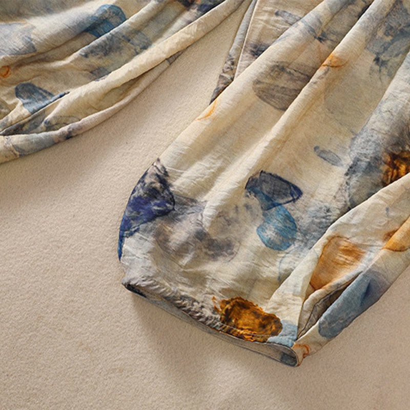 Damskie spodnie z poliestru o długości 7-8 z kieszeniami, z nadrukiem kwiatowym i Buddha Stones - image 12