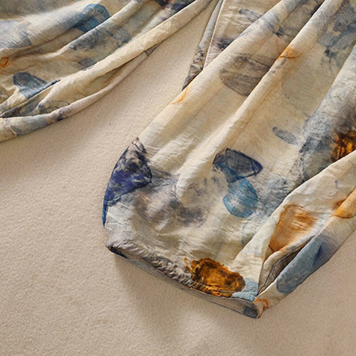 Damskie spodnie z poliestru o długości 7-8 z kieszeniami, z nadrukiem kwiatowym i Buddha Stones - image 12