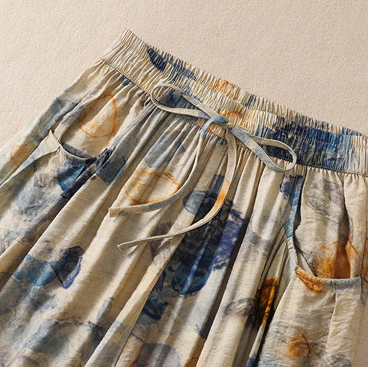 Damskie spodnie z poliestru o długości 7-8 z kieszeniami, z nadrukiem kwiatowym i Buddha Stones - image 10