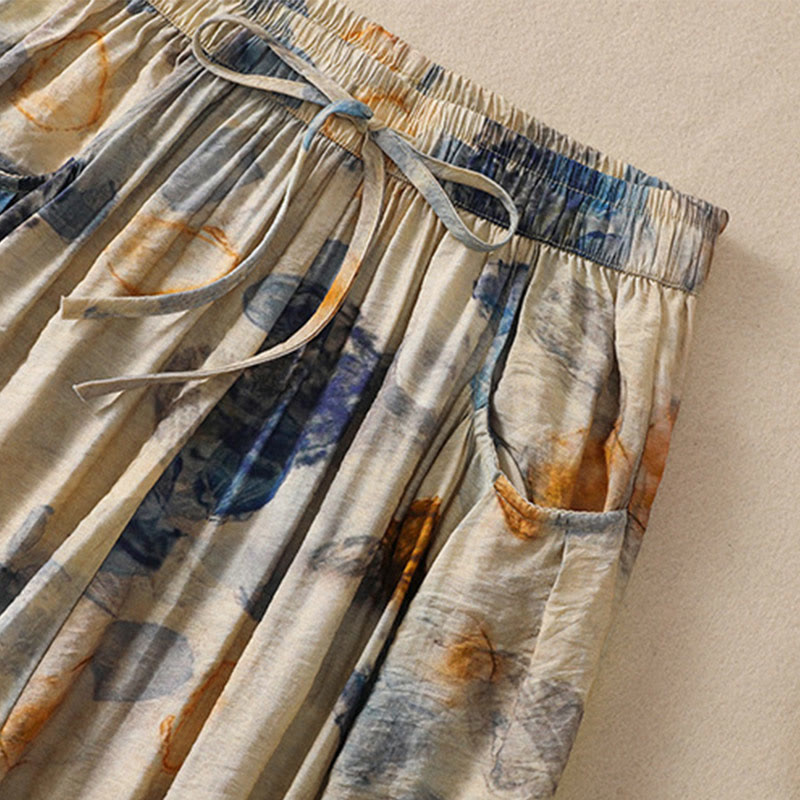 Damskie spodnie z poliestru o długości 7-8 z kieszeniami, z nadrukiem kwiatowym i Buddha Stones - image 13