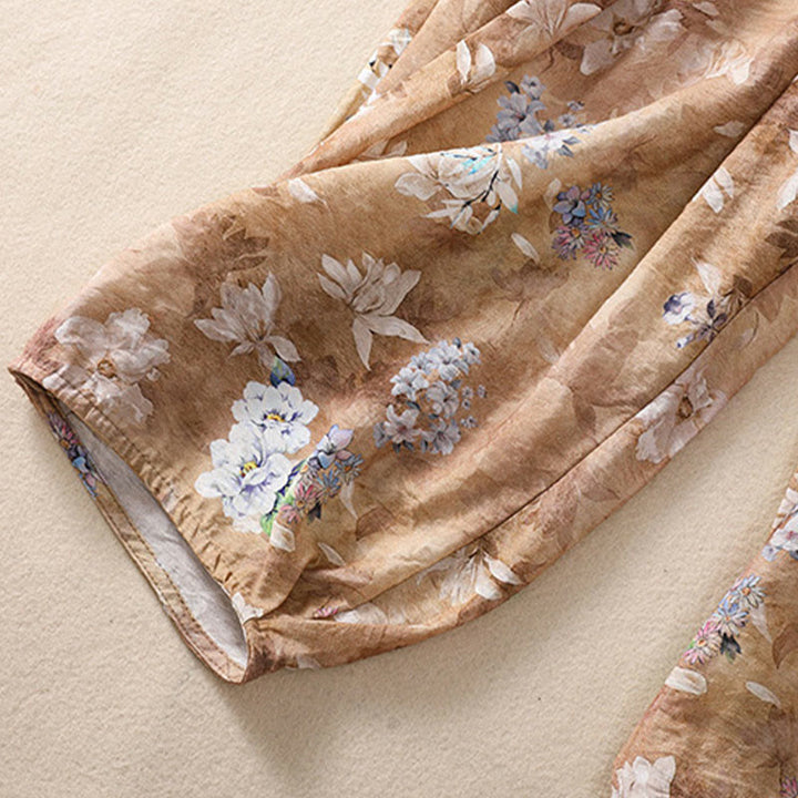 Damskie spodnie z poliestru o długości 7-8 z kieszeniami, z nadrukiem kwiatowym i Buddha Stones - image 21