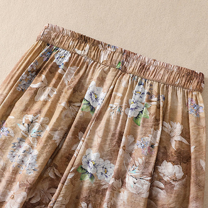 Damskie spodnie z poliestru o długości 7-8 z kieszeniami, z nadrukiem kwiatowym i Buddha Stones - image 18