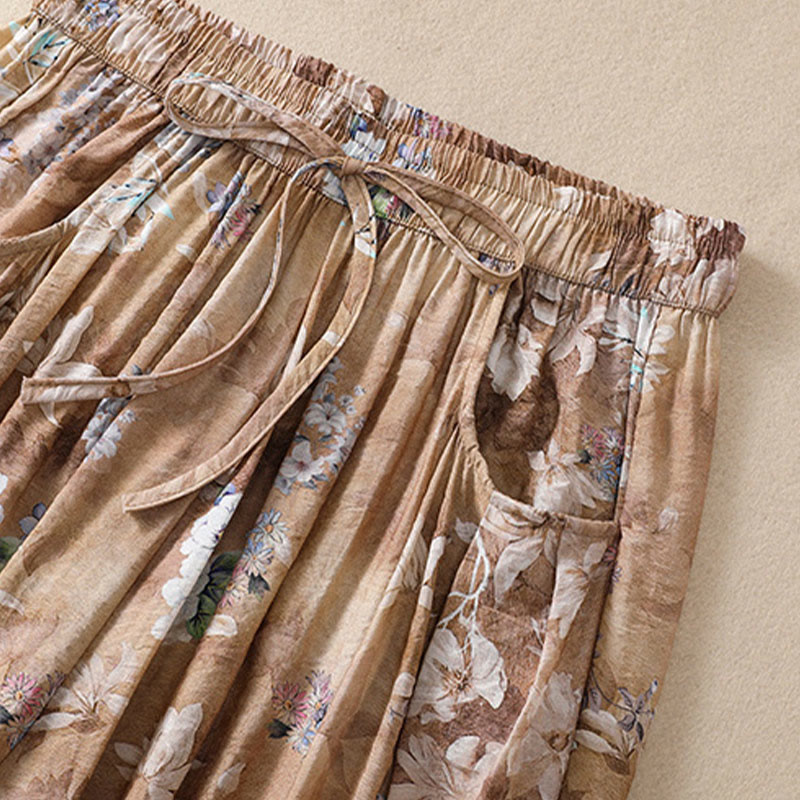 Damskie spodnie z poliestru o długości 7-8 z kieszeniami, z nadrukiem kwiatowym i Buddha Stones - image 17