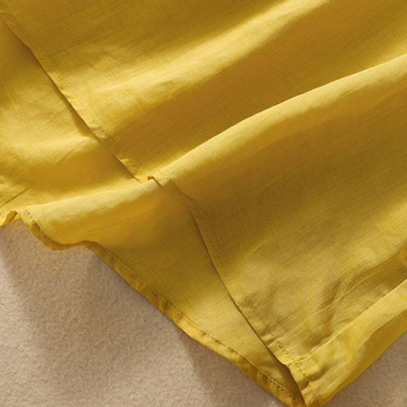 Damska bawełniana lniana koszulka z krótkim rękawem i haftowanymi liśćmi z Buddha Stones - image 10