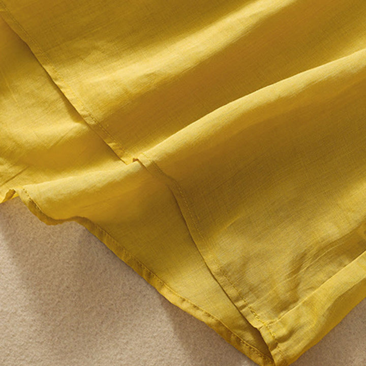 Damska bawełniana lniana koszulka z krótkim rękawem i haftowanymi liśćmi z Buddha Stones - image 10